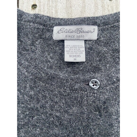Vintage Eddie Bauer Women’s Lambswool Angora Cardigan Gray Fuzzy Knit Sweater M - Picture 3 of 11